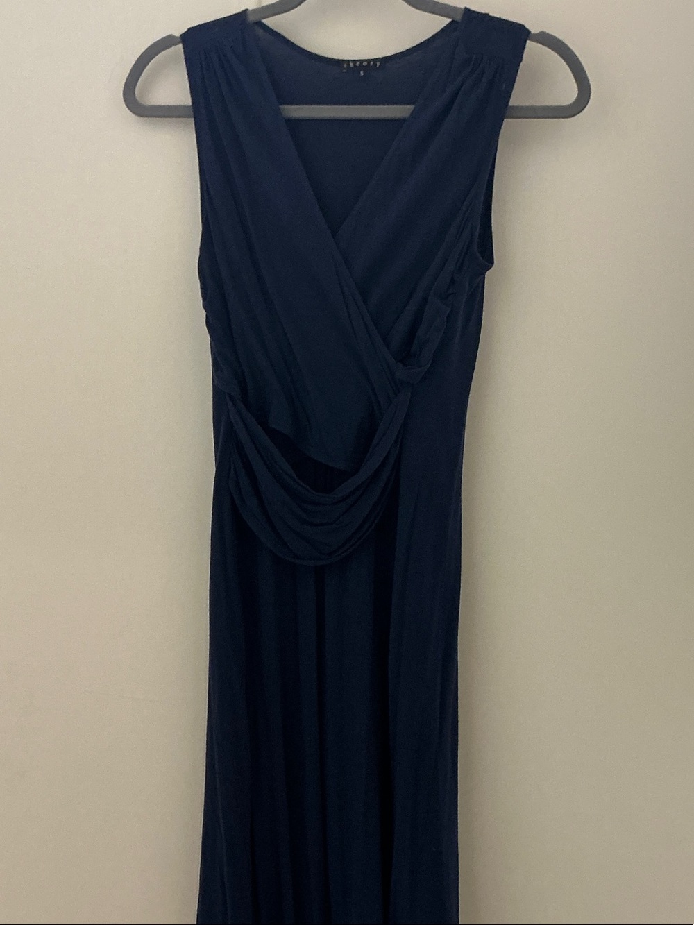 New York & Company Navy Sleeveless Draped Maxi Dress